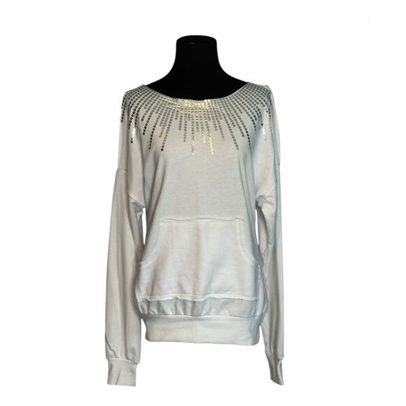 Wet Seal white embellished cold shoulder long sleeves sweatshirt size M - Picture 1 of 16